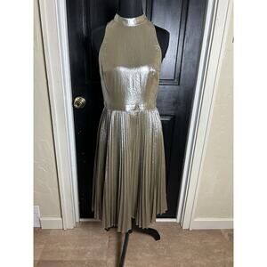 Ann Taylor Women's Sleeveless Gold Shimmer Pleated Holiday Event Dress Size 2